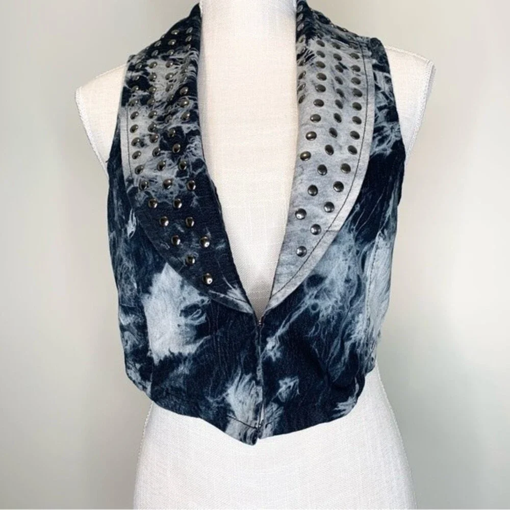 Lush Studded Tie Dye Festival Punk Boho Vest Medium - Picture 11 of 12